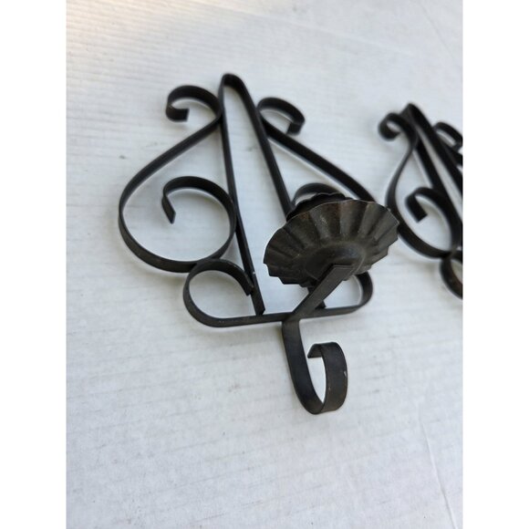 Pair Vintage Black Gothic Metal Wrought Iron Candle Holder Wall Sconces Set Of 2 - Picture 2 of 11
